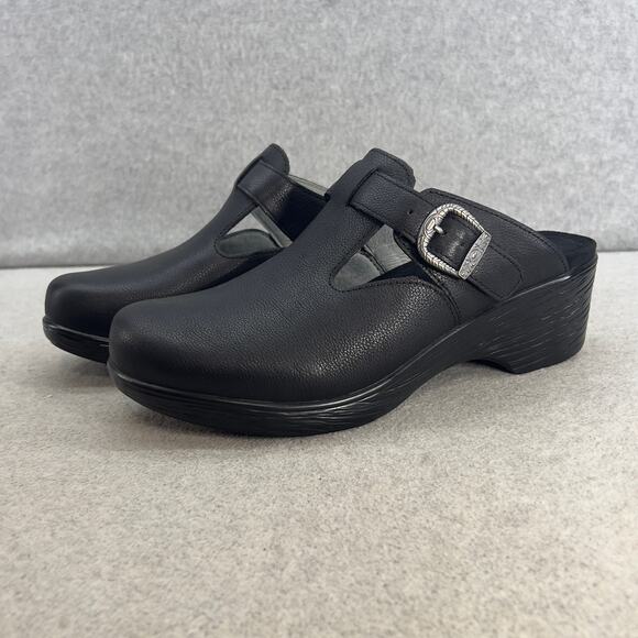 Alegria Selina -Leather Slip On Wedge Platform Clog- Black -Women 41 -NEW - Picture 2 of 11